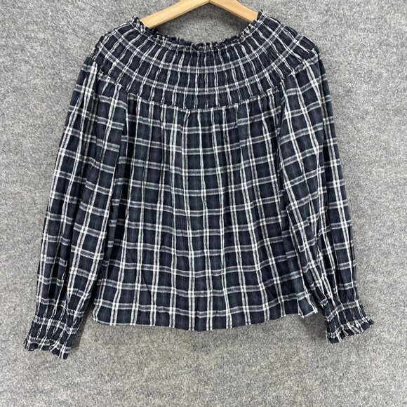 Universal Thread Blouse Women S Small Black Plaid Round Neck Long Sleeve Cotton - Picture 2 of 8